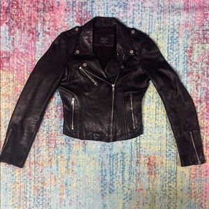Zara Black Leather Moto Jacket with Silver Hardware